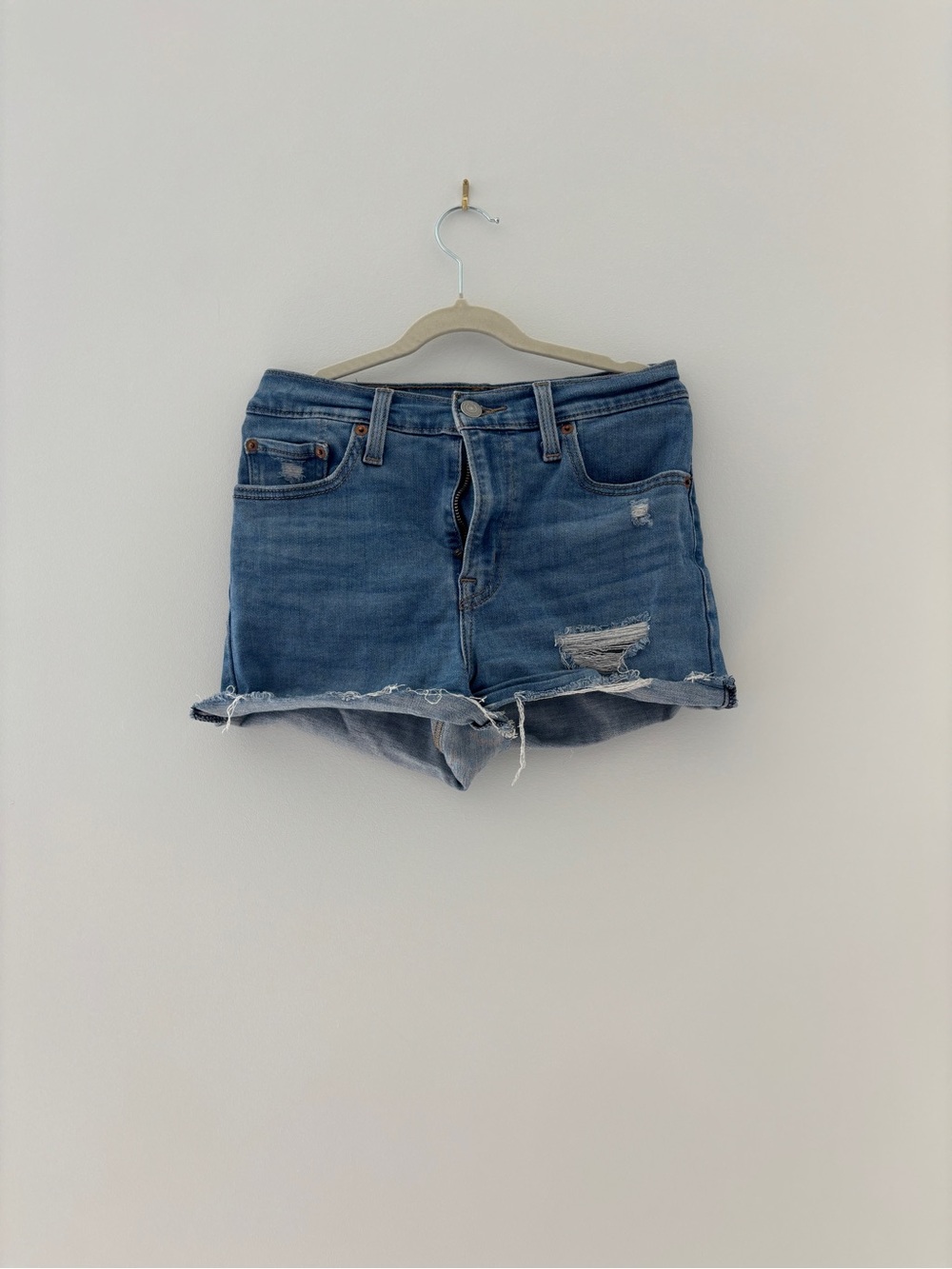 Levi's Distressed Frayed Hem Denim Shorts - Blue